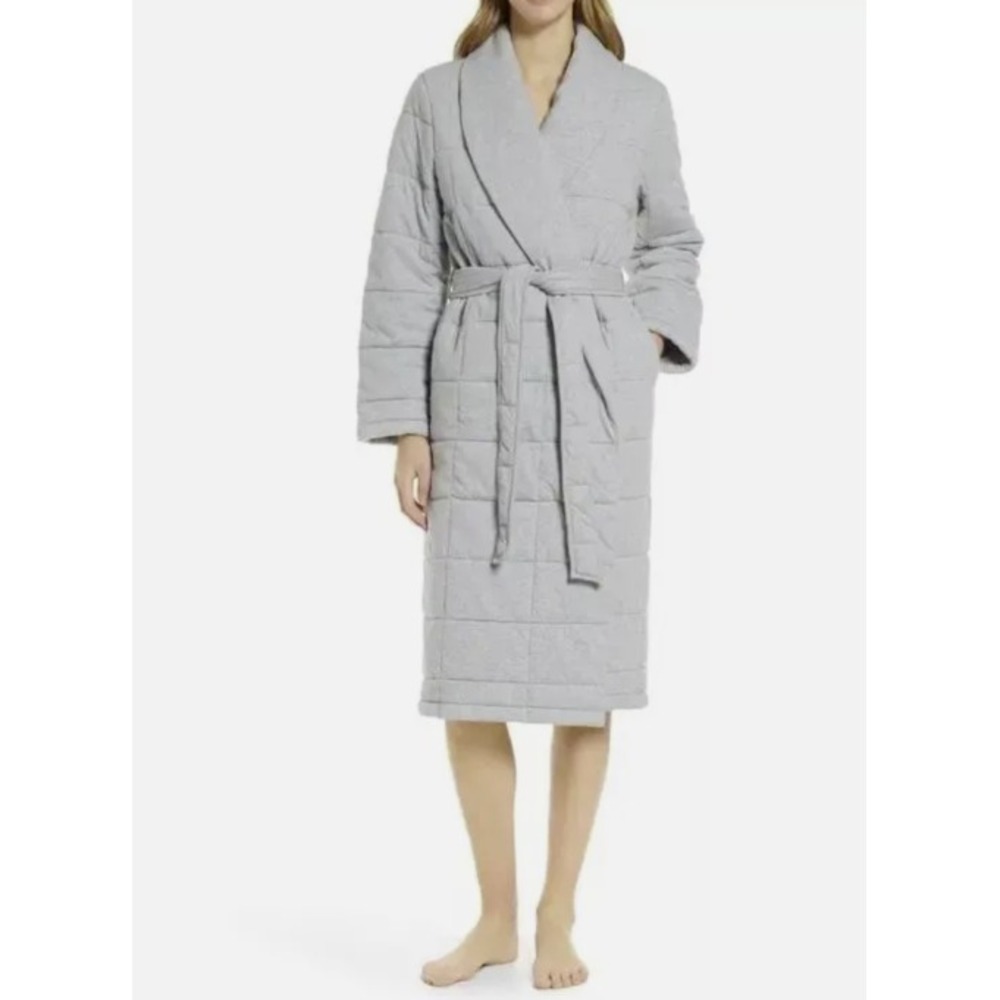 NWOT NORDSTROM WOMENS ORGANIC COTTON PUFFER ROBE Heather Gray SIZE L LARGE